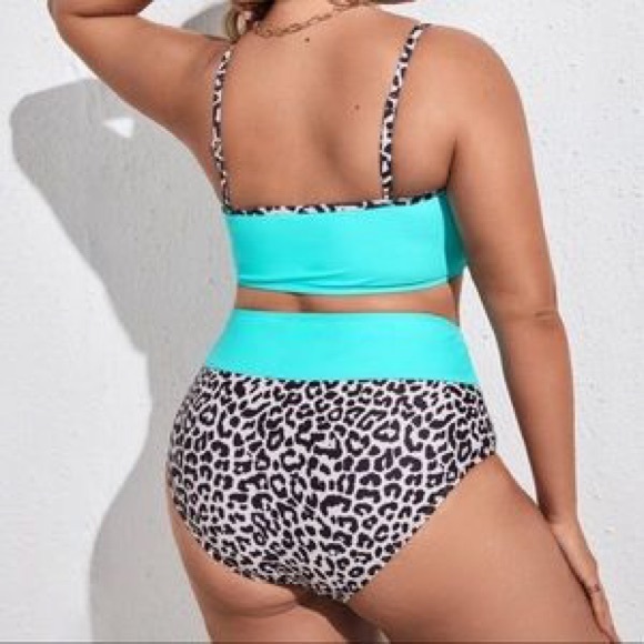 Two piece aqua and leopard print swimsuit - Picture 2 of 2